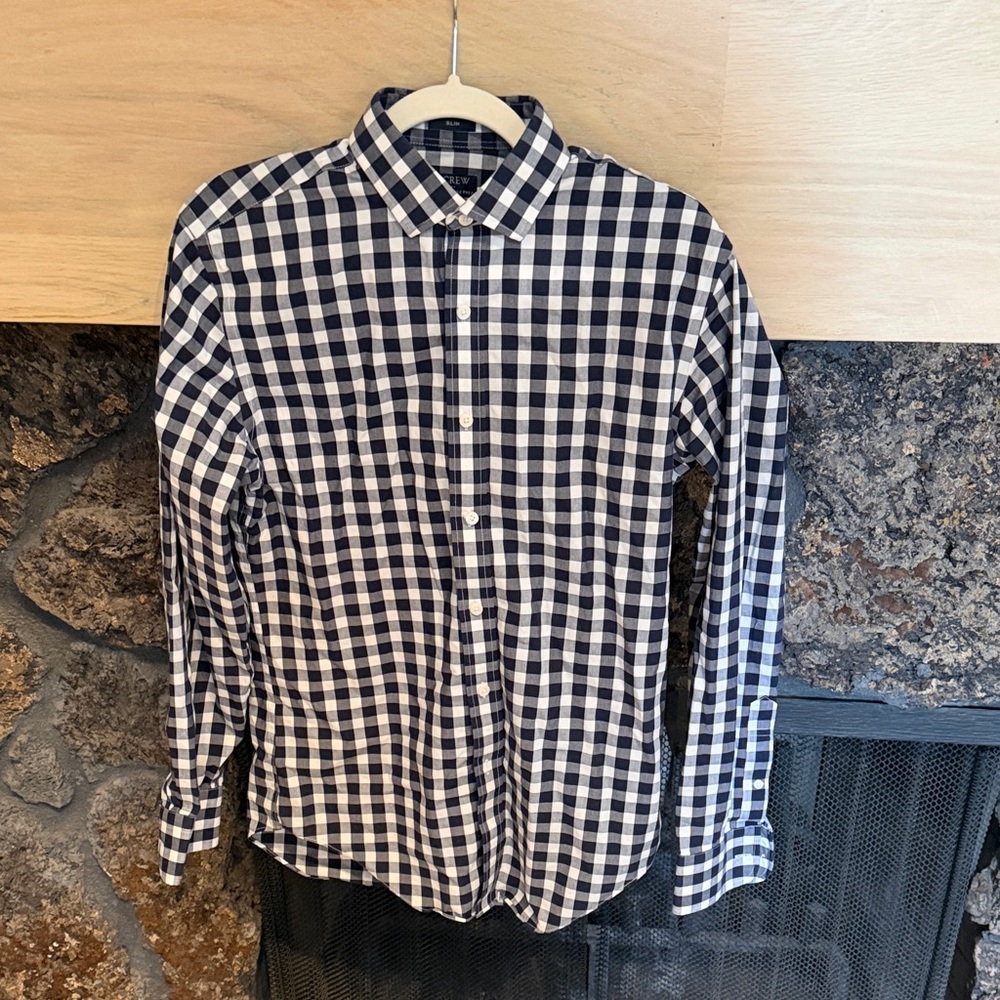 J. Crew Men's Navy and White Plaid Shirt
